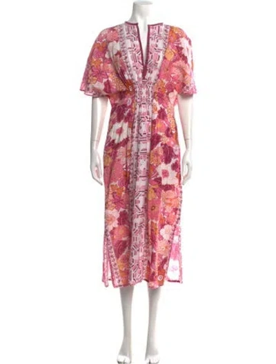 Pre-owned D'ascoli Floral Print Midi Length Dress In Pink