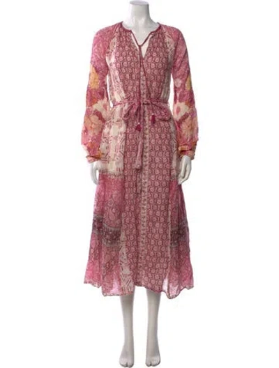 Pre-owned D'ascoli Floral Print Midi Length Dress In Purple