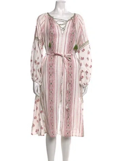 Pre-owned D'ascoli Floral Print Midi Length Dress In Red