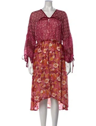 Pre-owned D'ascoli Floral Print Midi Length Dress W/ Tags In Purple