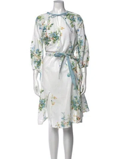 Pre-owned D'ascoli Floral Print Midi Length Dress In White