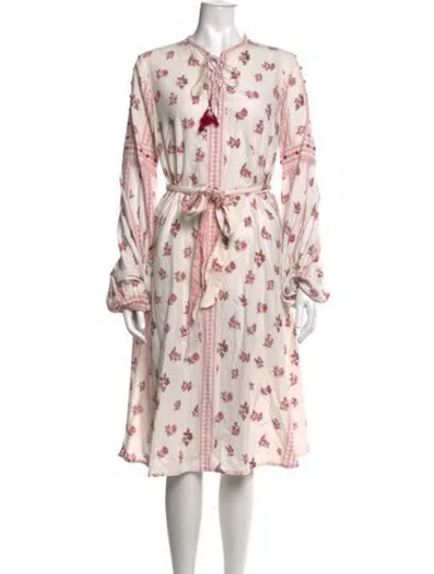 Pre-owned D'ascoli Floral Print Midi Length Dress In White