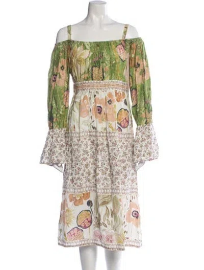 Pre-owned D'ascoli Floral Print Midi Length Dress In White