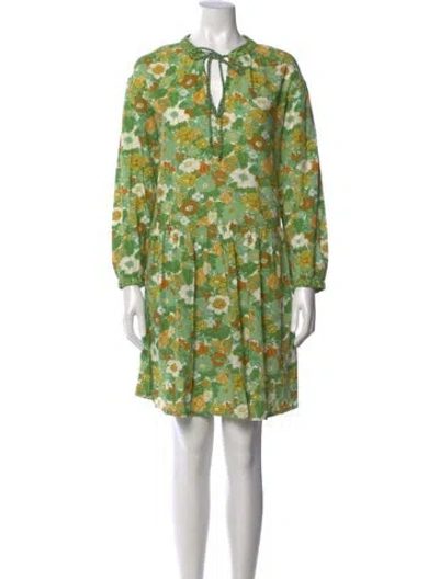 Pre-owned D'ascoli Floral Print Mini Dress In Green
