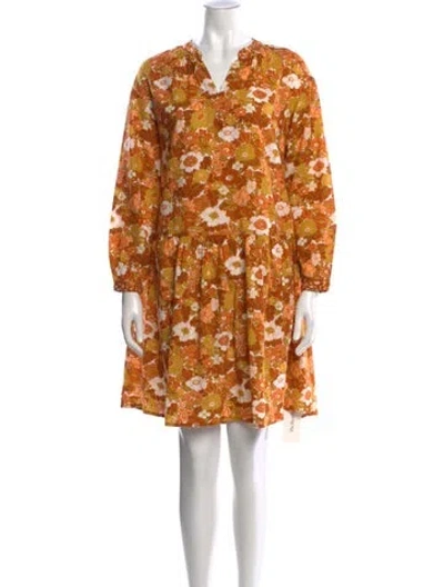 Pre-owned D'ascoli Floral Print Mini Dress In Orange