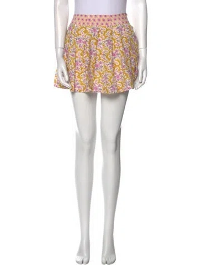 Pre-owned D'ascoli Floral Print Mini Skirt In Yellow
