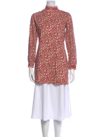 Pre-owned D'ascoli Floral Print Mock Neck Blouse In Pink