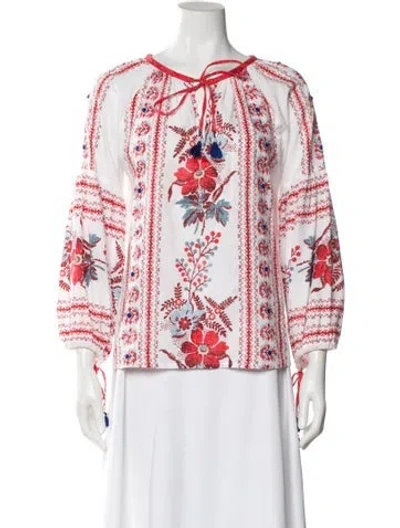 Pre-owned D'ascoli Floral Print Tie Neck Blouse In Multi