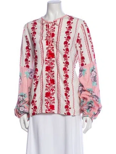 Pre-owned D'ascoli Floral Print Tie Neck Blouse In Multi