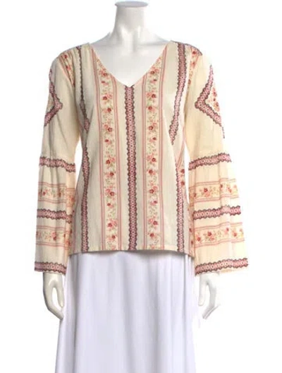 Pre-owned D'ascoli Floral Print V-neck Blouse In Neutral