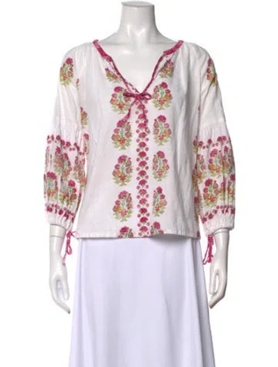 Pre-owned D'ascoli Floral Print V-neck Blouse In Pink
