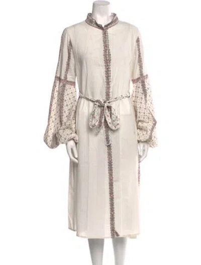 Pre-owned D'ascoli Graphic Print Midi Length Dress In White