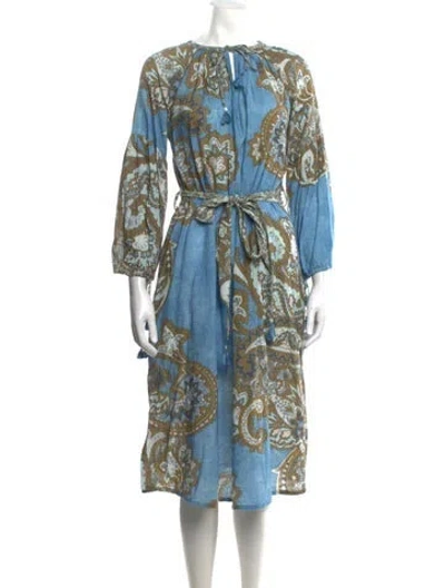 Pre-owned D'ascoli Paisley Print Midi Length Dress In Blue
