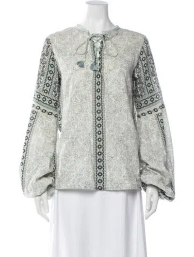 Pre-owned D'ascoli Paisley Print Tie Neck Blouse In Neutrals
