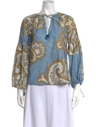 Pre-owned D'ascoli Paisley Print Tie Neck Blouse In Neutrals