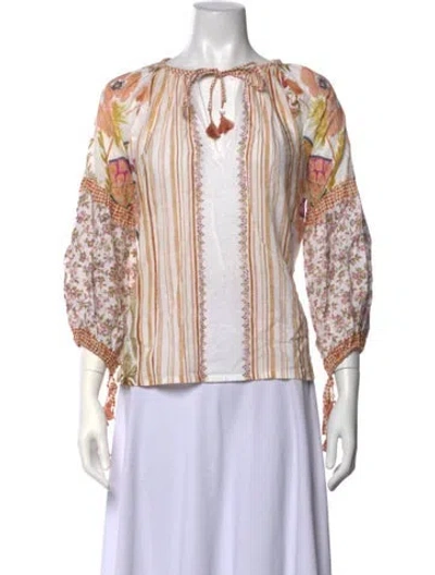 Pre-owned D'ascoli Patterned Tie Neck Blouse In Neutrals