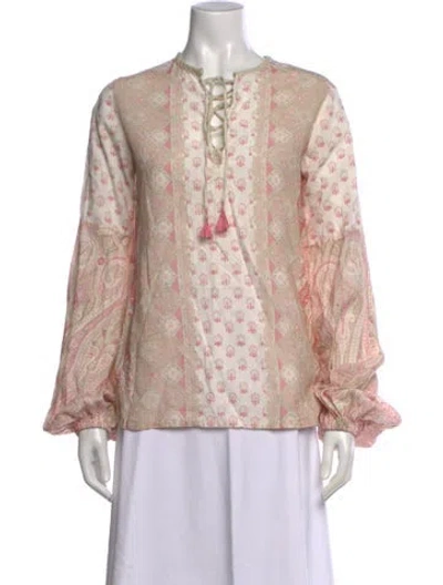 Pre-owned D'ascoli Patterned Tie Neck Blouse In Neutrals