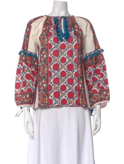 Pre-owned D'ascoli Patterned Tie Neck Blouse W/ Tags In Multi