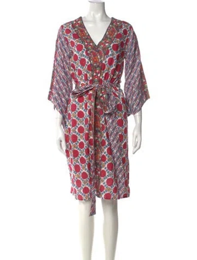 Pre-owned D'ascoli Printed Knee-length Dress In Red