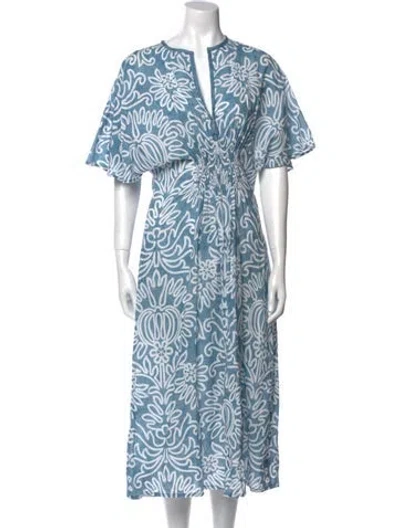 Pre-owned D'ascoli Printed Long Dress In Blue