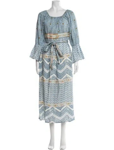 Pre-owned D'ascoli Printed Long Dress In Blue