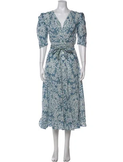 Pre-owned D'ascoli Printed Long Dress In Blue/white