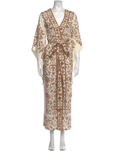 Pre-owned D'ascoli Printed Long Dress In White