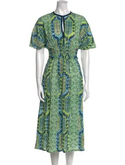 Pre-owned D'ascoli Printed Midi Length Dress In Blue