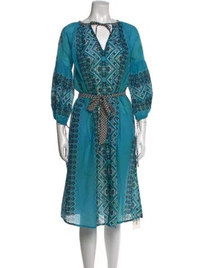 Pre-owned D'ascoli Printed Midi Length Dress In Blue