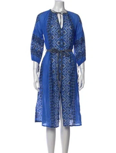 Pre-owned D'ascoli Printed Midi Length Dress In Blue