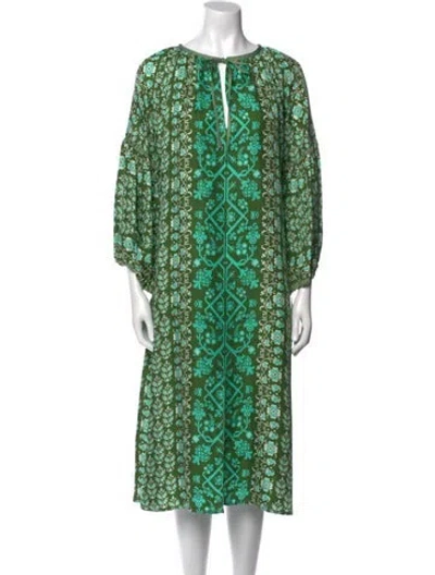 Pre-owned D'ascoli Printed Midi Length Dress In Green