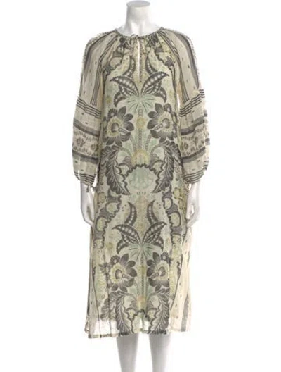 Pre-owned D'ascoli Printed Midi Length Dress In Neutral