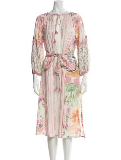Pre-owned D'ascoli Printed Midi Length Dress In Pink