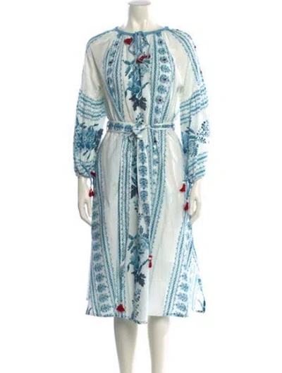 Pre-owned D'ascoli Printed Midi Length Dress In White