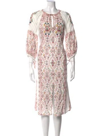 Pre-owned D'ascoli Printed Midi Length Dress In White