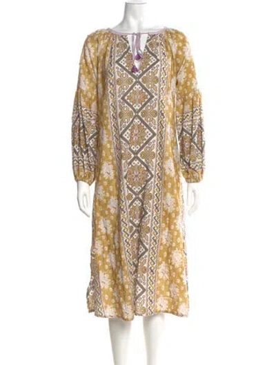 Pre-owned D'ascoli Printed Midi Length Dress In Yellow