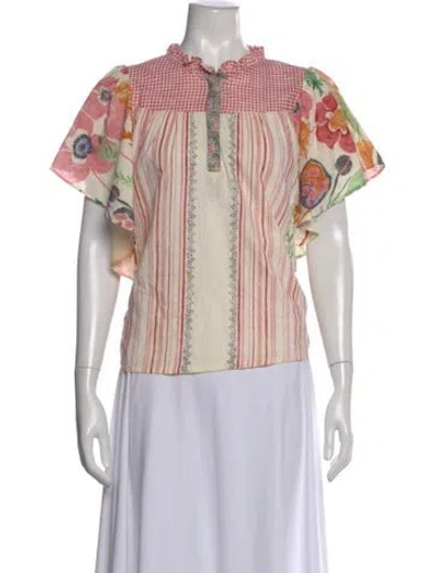 Pre-owned D'ascoli Printed Mock Neck Blouse In Red