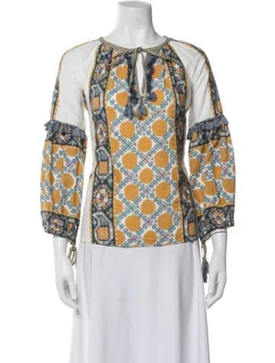 Pre-owned D'ascoli Printed Tie Neck Blouse In Neutral