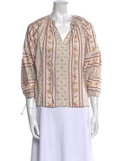 Pre-owned D'ascoli Printed V-neck Blouse W/ Tags In Pink