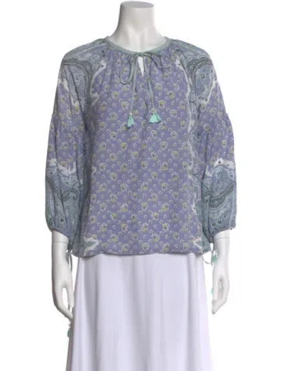 Pre-owned D'ascoli Silk Floral Print Blouse In Blue