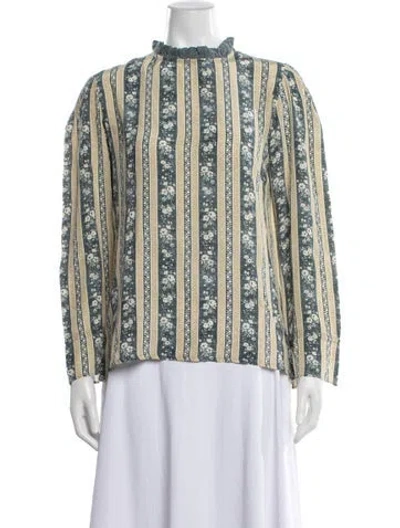 Pre-owned D'ascoli Silk Floral Print Blouse In Blue