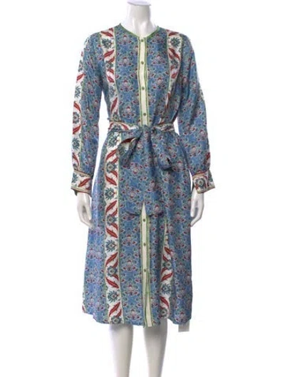 Pre-owned D'ascoli Silk Midi Length Dress In Blue