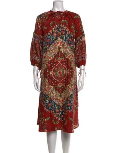 Pre-owned D'ascoli Silk Midi Length Dress In Multicolor