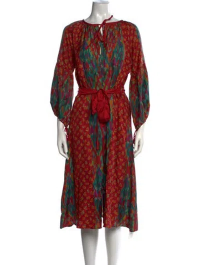 Pre-owned D'ascoli Silk Midi Length Dress In Red