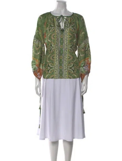 Pre-owned D'ascoli Silk Paisley Print Blouse In Green
