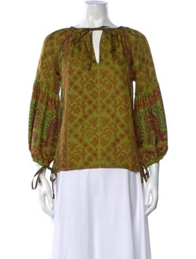Pre-owned D'ascoli Silk Printed Blouse In Green