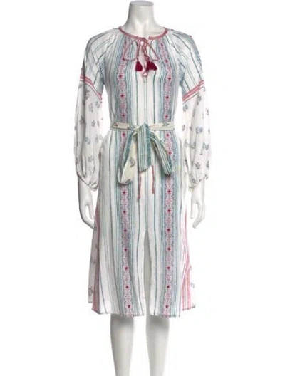 Pre-owned D'ascoli Striped Midi Length Dress In White
