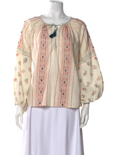 Pre-owned D'ascoli Striped Tie Neck Blouse In Pink