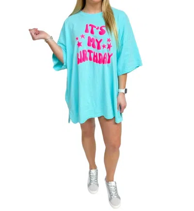 Dash Forward It's My Birthday Puff Tee In Mint In Blue