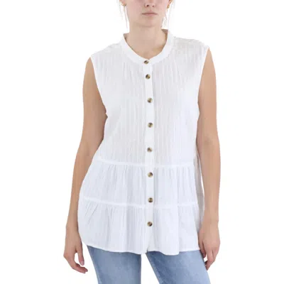 Dash Womens Textured Knit Button-down Top
